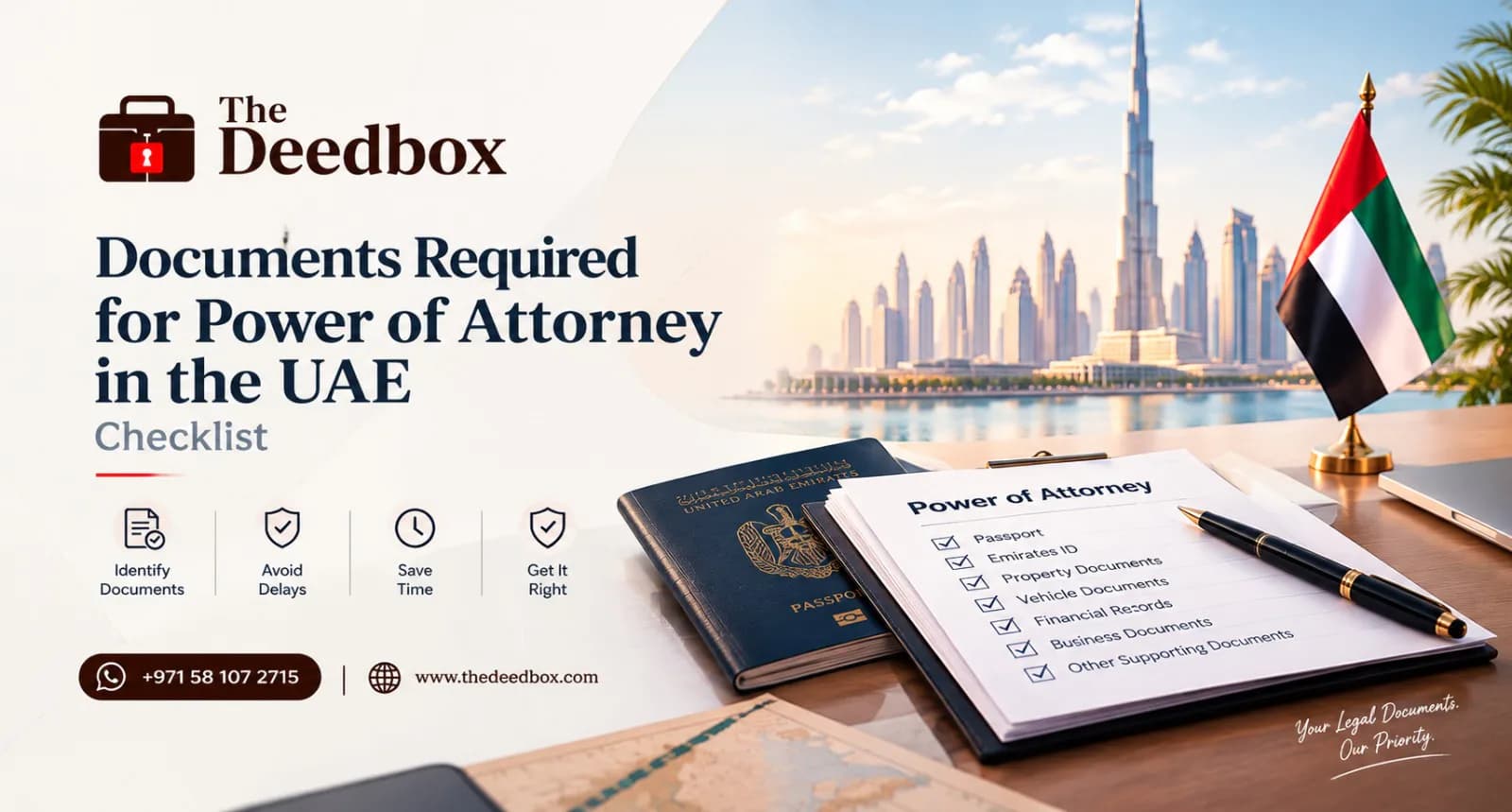 The Deedbox illustration for the article “Documents Required for Power of Attorney in the UAE: Checklist”.