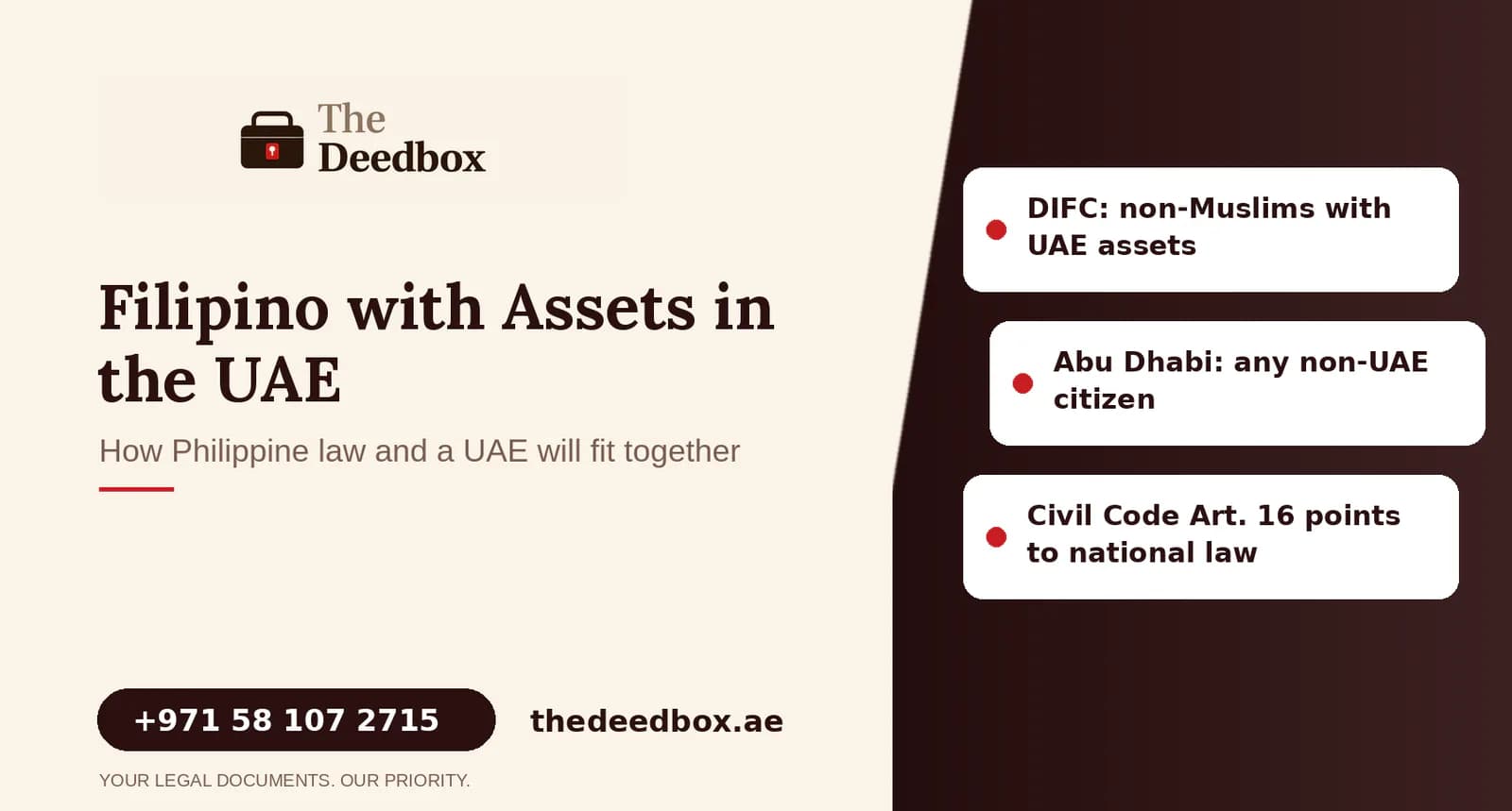 The Deedbox illustration for the article “Filipino with assets in the UAE: how Philippine law and a UAE will fit together”.