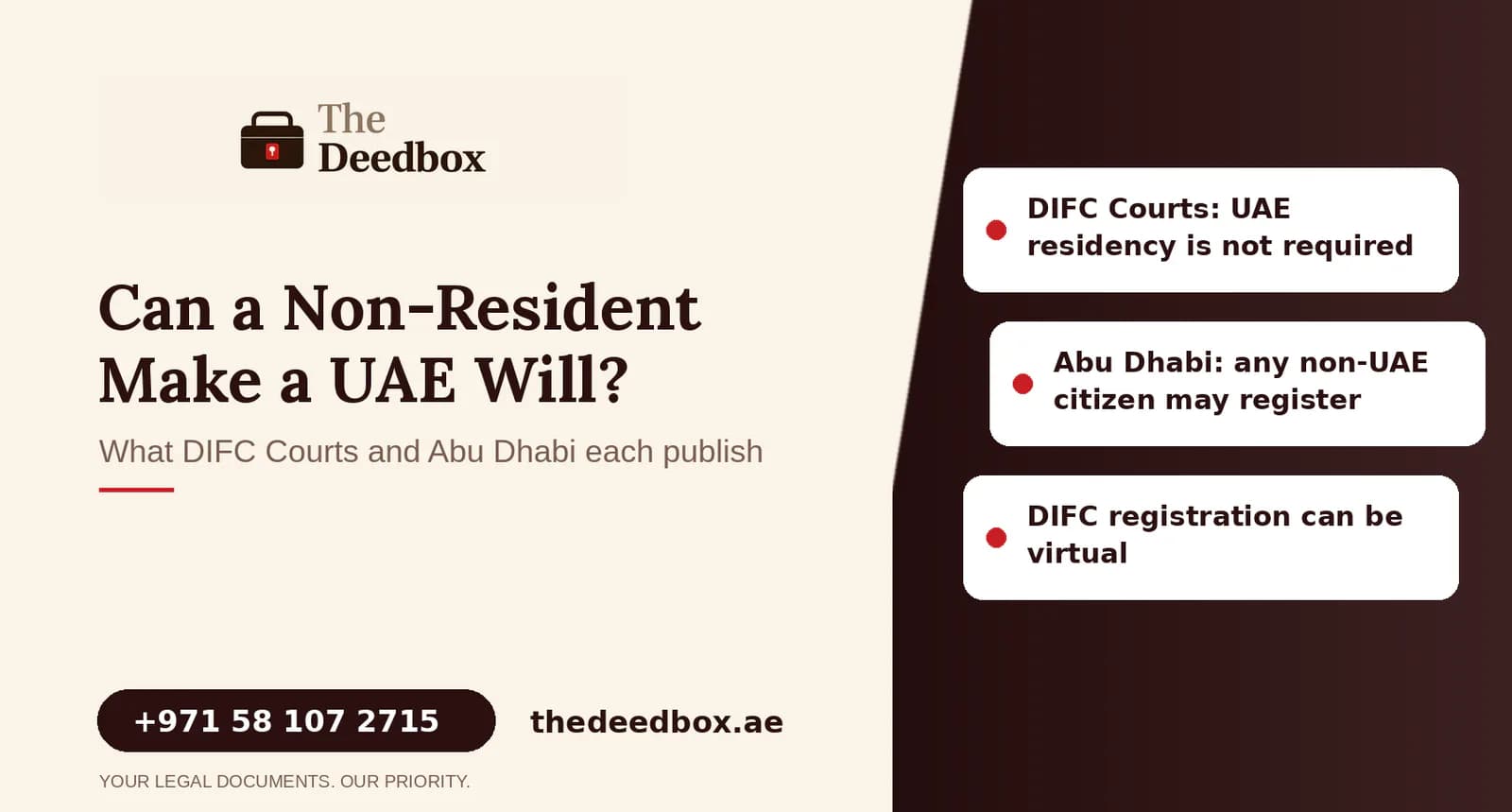 The Deedbox illustration for the article “Can a non-resident make a will in the UAE? What DIFC Courts and Abu Dhabi each publish”.