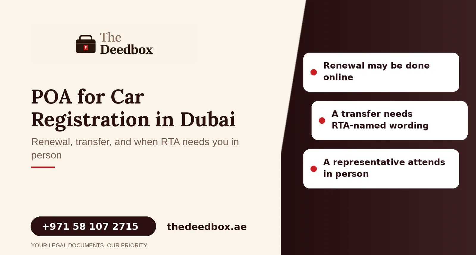 The Deedbox illustration for the article “Power of Attorney for Car Registration in Dubai: Renewal and Transfer”.